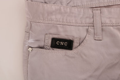 Beige slim fit jeans in cotton and rayon