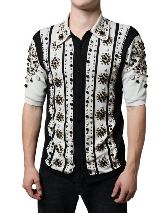 Dolce & Gabbana Crystal-Embellished Silk Shirt – Black/White