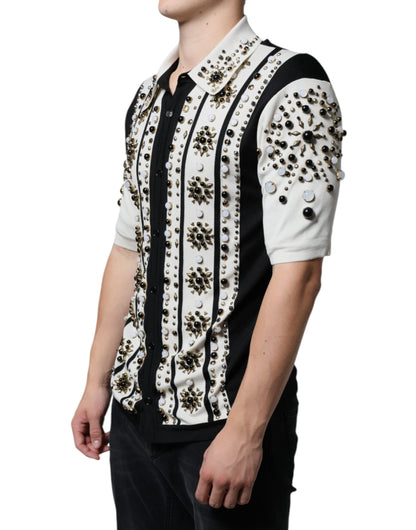 Dolce & Gabbana Crystal-Embellished Silk Shirt – Black/White