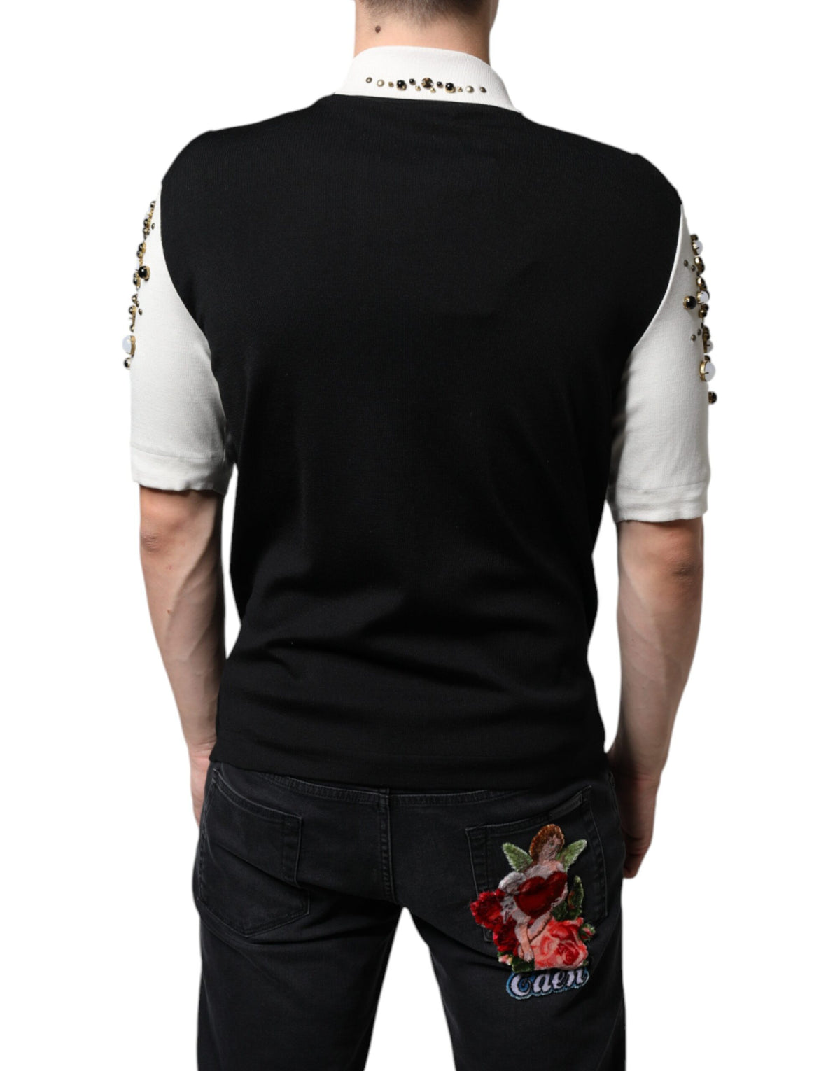 Dolce & Gabbana Crystal-Embellished Silk Shirt – Black/White
