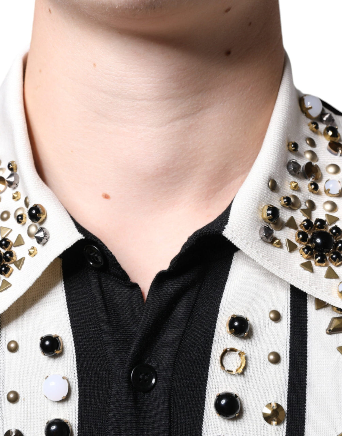 Dolce & Gabbana Crystal-Embellished Silk Shirt – Black/White
