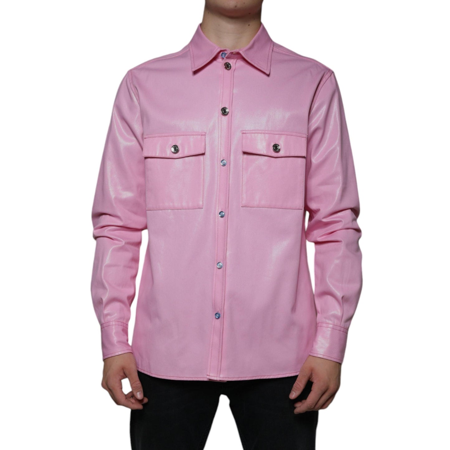 Dolce & Gabbana Pink Cotton Collared Button Down Shirt