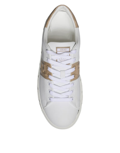Versace White Brown Greca Print TPU Low Top Men Sneakers Shoes