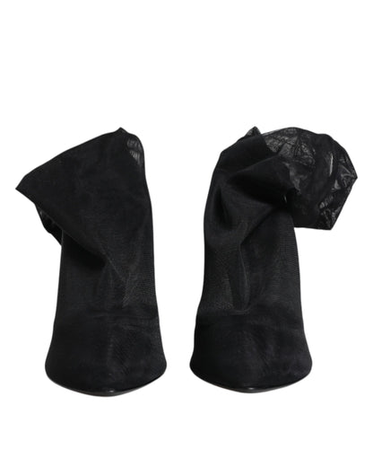 Dolce & Gabbana black silk stretch mesh sock boots