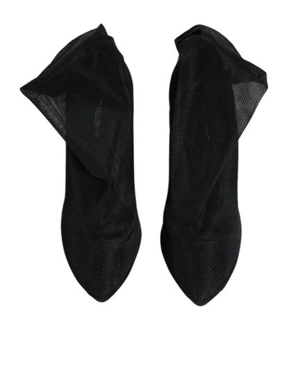 Dolce & Gabbana black silk stretch mesh sock boots