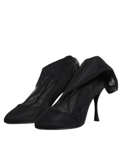 Dolce & Gabbana black silk stretch mesh sock boots