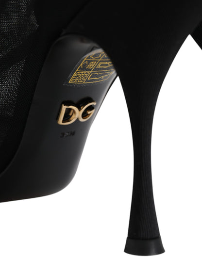 Dolce & Gabbana black silk stretch mesh sock boots