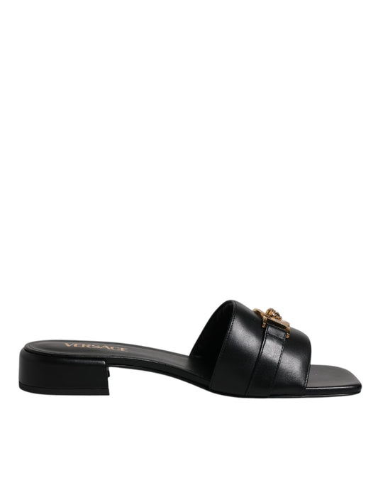 Versace black leather slip-on slide sandals
