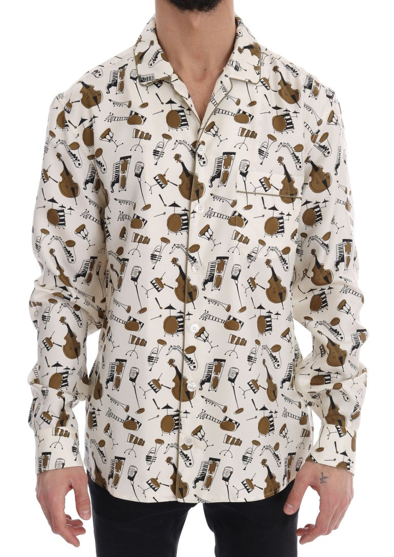 Dolce & Gabbana white silk shirt with JAZZ motif print