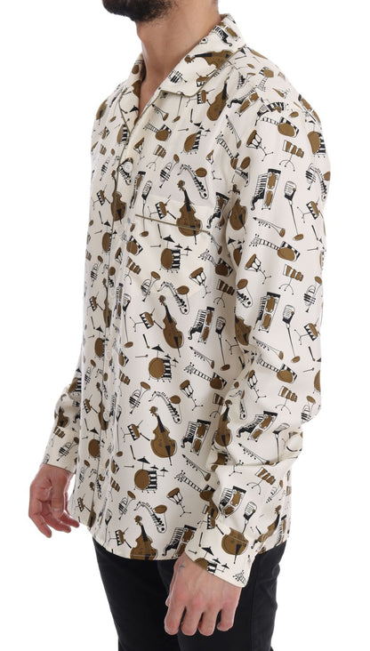 Dolce & Gabbana white silk shirt with JAZZ motif print