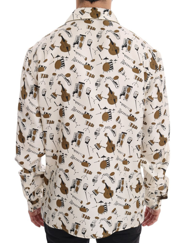 Dolce & Gabbana white silk shirt with JAZZ motif print