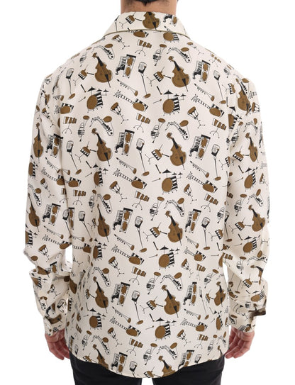 Dolce & Gabbana white silk shirt with JAZZ motif print