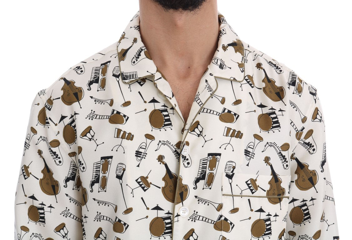 Dolce & Gabbana white silk shirt with JAZZ motif print