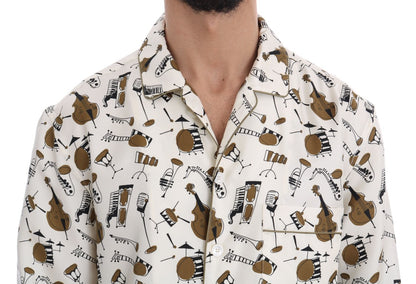 Dolce & Gabbana white silk shirt with JAZZ motif print