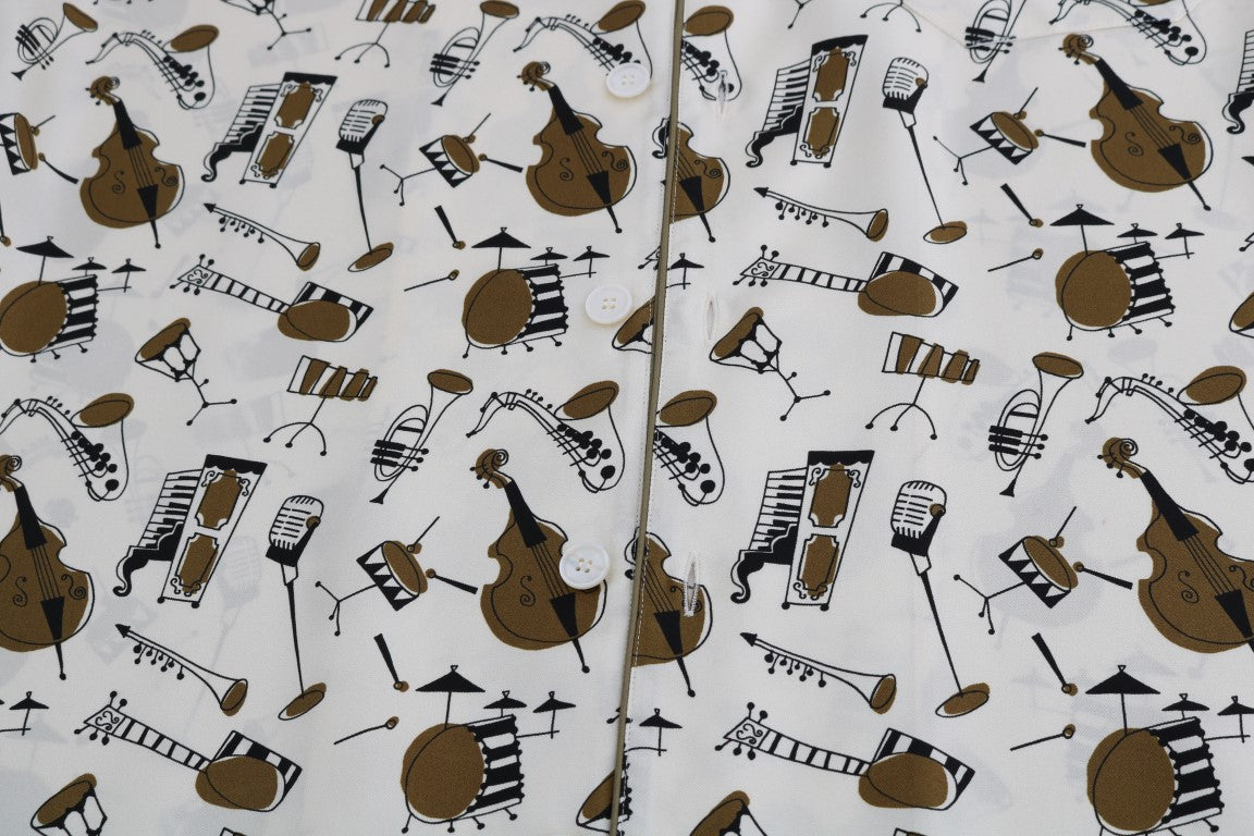 Dolce & Gabbana white silk shirt with JAZZ motif print