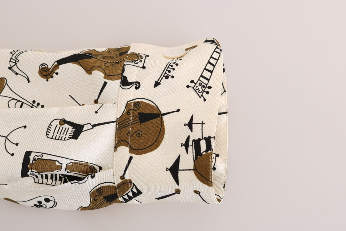 Dolce & Gabbana white silk shirt with JAZZ motif print