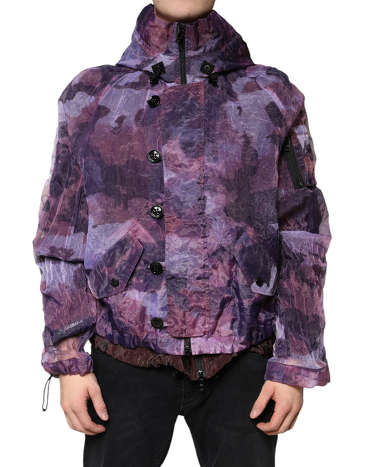 Dolce &amp; Gabbana Purple Camouflage Hooded Men's Blouson Jacket