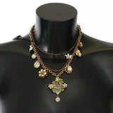 Dolce & Gabbana Gold Sky SP  Brass Crystal Floral Statement Charms Necklace