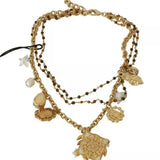 Dolce & Gabbana Gold Sky SP  Brass Crystal Floral Statement Charms Necklace