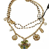 Dolce & Gabbana Gold Sky SP  Brass Crystal Floral Statement Charms Necklace