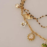 Dolce & Gabbana Gold Sky SP  Brass Crystal Floral Statement Charms Necklace