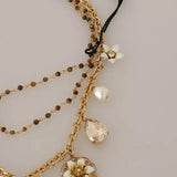 Dolce & Gabbana Gold Sky SP  Brass Crystal Floral Statement Charms Necklace