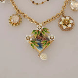 Dolce & Gabbana Gold Sky SP  Brass Crystal Floral Statement Charms Necklace