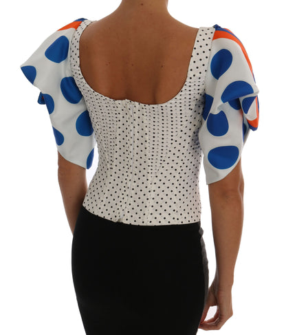 Dolce & Gabbana White Polka Silk Corset Bustier Top