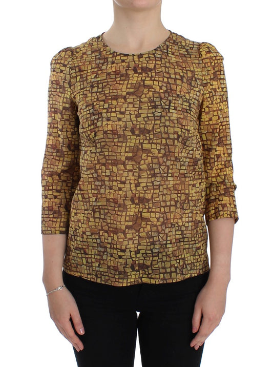 Dolce & Gabbana yellow multicolor silk blouse with mosaic print