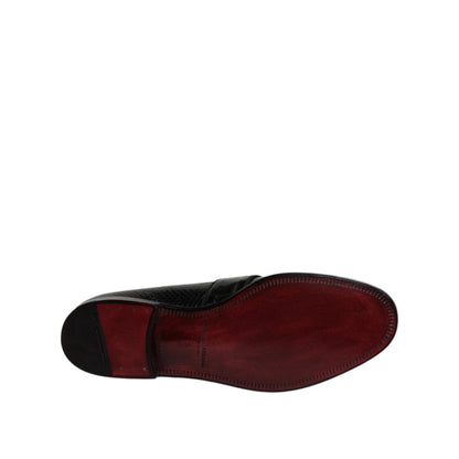 Dolce & Gabbana Black Exotic Leather DG Logo Loafers Formal Dress Shoes