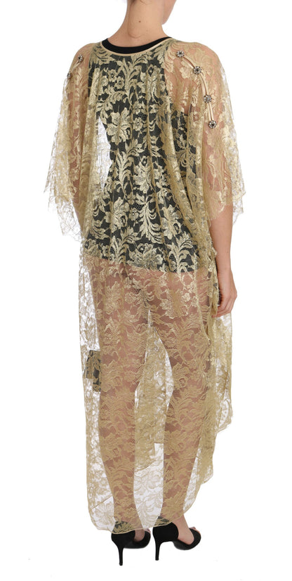 Dolce & Gabbana gold floral lace cape dress