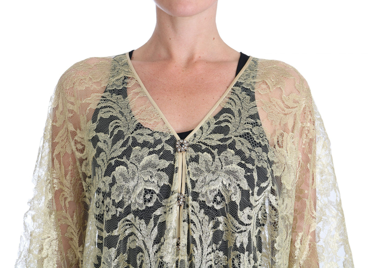 Dolce & Gabbana gold floral lace cape dress