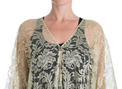 Dolce & Gabbana gold floral lace cape dress