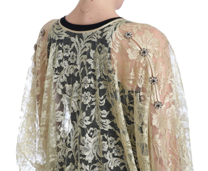 Dolce & Gabbana gold floral lace cape dress
