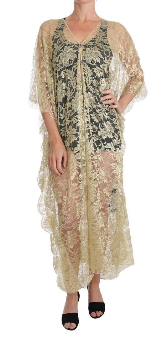 Dolce & Gabbana gold floral lace cape dress