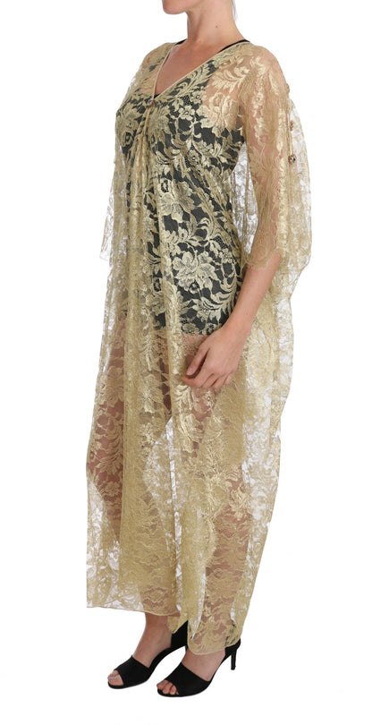 Dolce & Gabbana gold floral lace cape dress