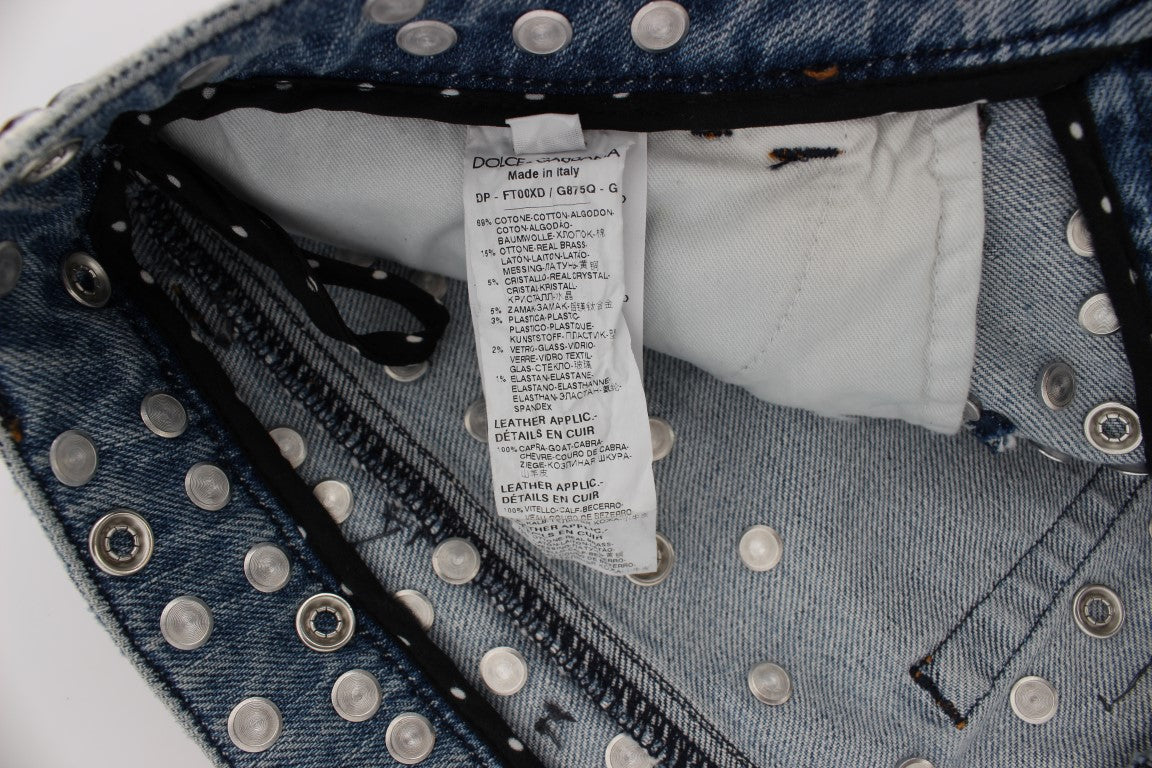 Dolce & Gabbana light blue boyfriend jeans with crystal heart and roses