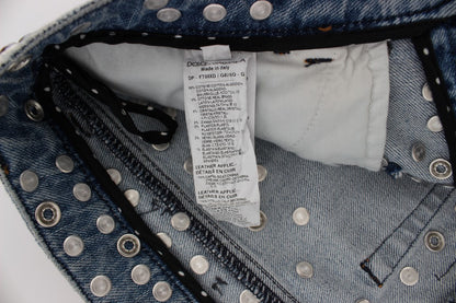 Dolce & Gabbana light blue boyfriend jeans with crystal heart and roses