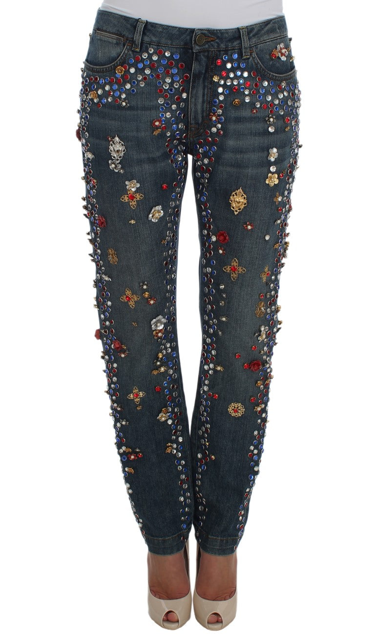 Dolce & Gabbana light blue cotton jeans with crystal embellishment
