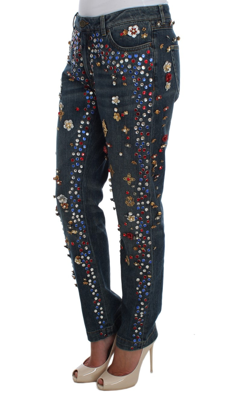 Dolce & Gabbana light blue cotton jeans with crystal embellishment