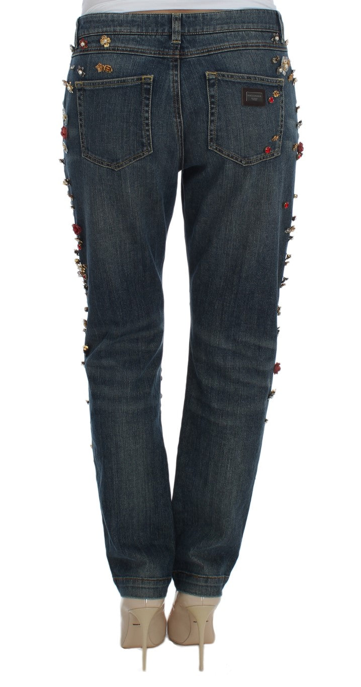 Dolce & Gabbana light blue cotton jeans with crystal embellishment