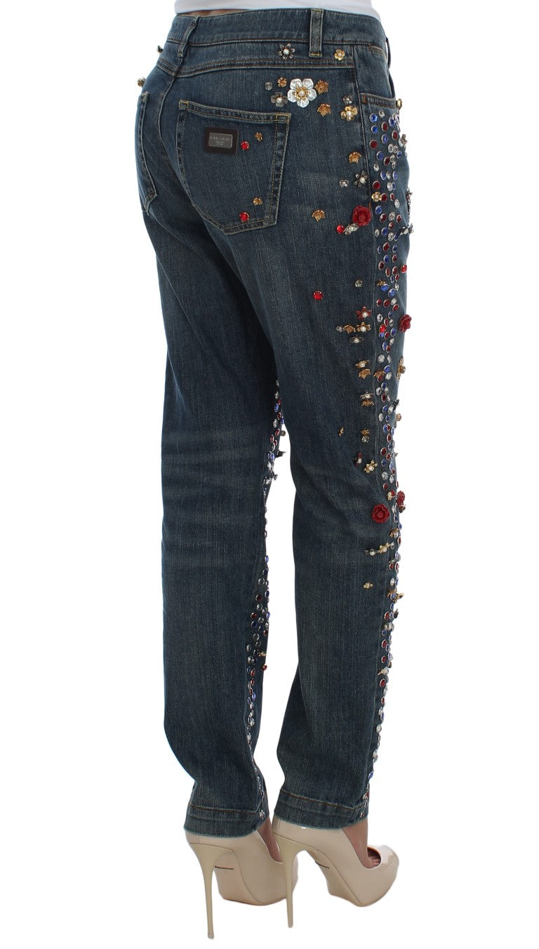 Dolce & Gabbana light blue cotton jeans with crystal embellishment
