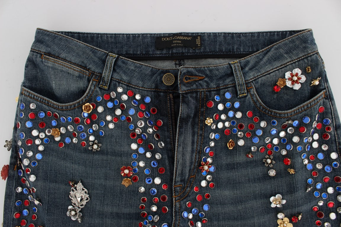 Dolce & Gabbana light blue cotton jeans with crystal embellishment
