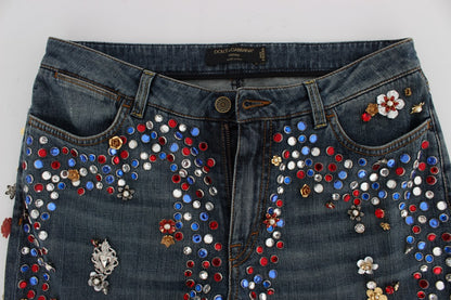 Dolce & Gabbana light blue cotton jeans with crystal embellishment