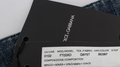 Dolce & Gabbana light blue cotton jeans with crystal embellishment