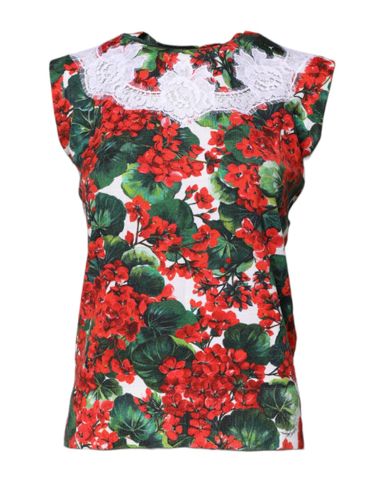 Dolce & Gabbana multicolor sleeveless wool-blend tank top with floral lace