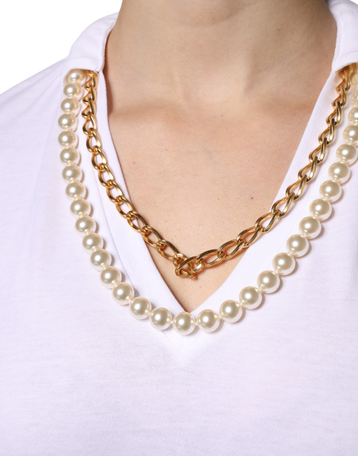 Dolce & Gabbana White Necklace Cotton Short Sleeve T-shirt