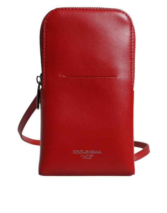 Dolce &amp; Gabbana Red Leather Purse Phone Sling Crossbody Neck Strap Bag