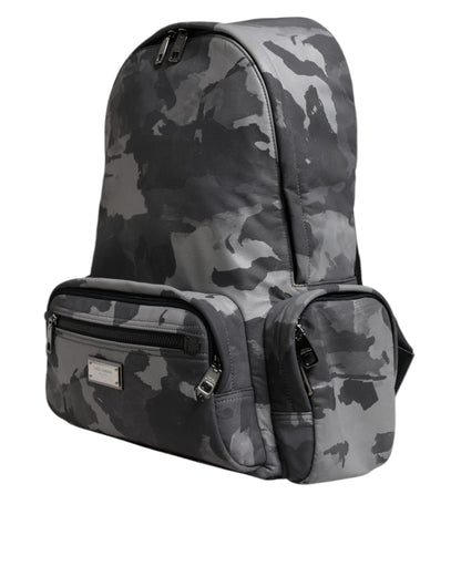 Dolce &amp; Gabbana Gray Cotton Camouflage Logo Plaque Backpack Bag