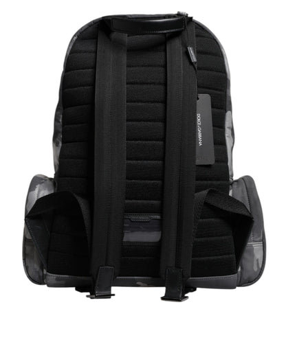 Dolce &amp; Gabbana Gray Cotton Camouflage Logo Plaque Backpack Bag